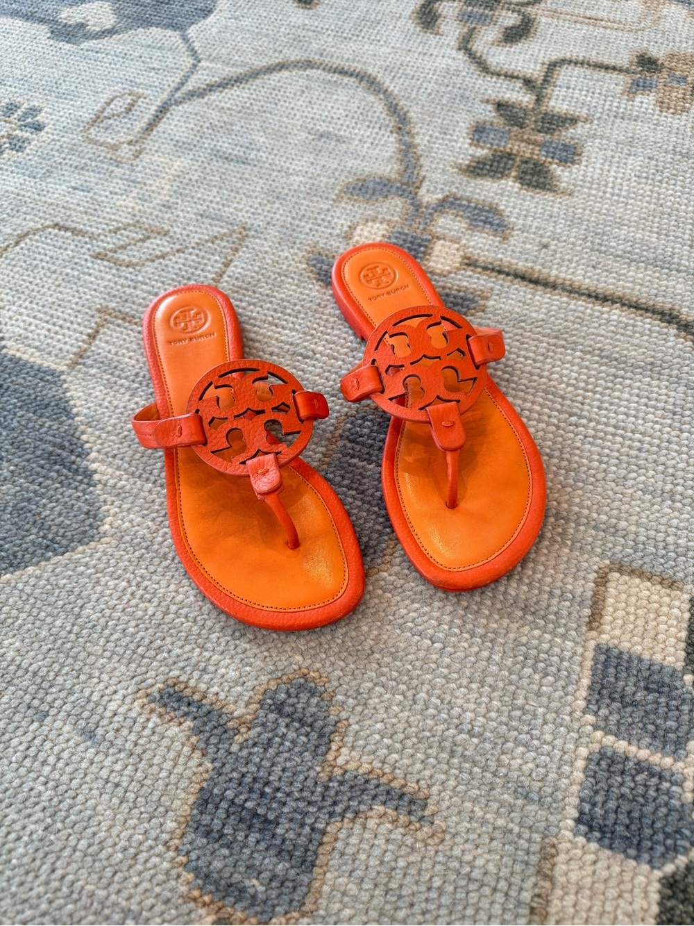 Tory Burch Orange Leather Logo Thong Sandals